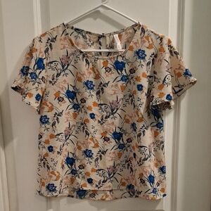 Xhilaration Blue and Cream Floral Blouse Size S
